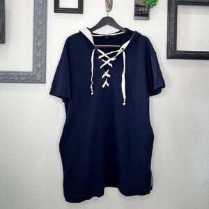 J Crew - Navy Blue Hooded, Lace-Up Terry Dress - Size M